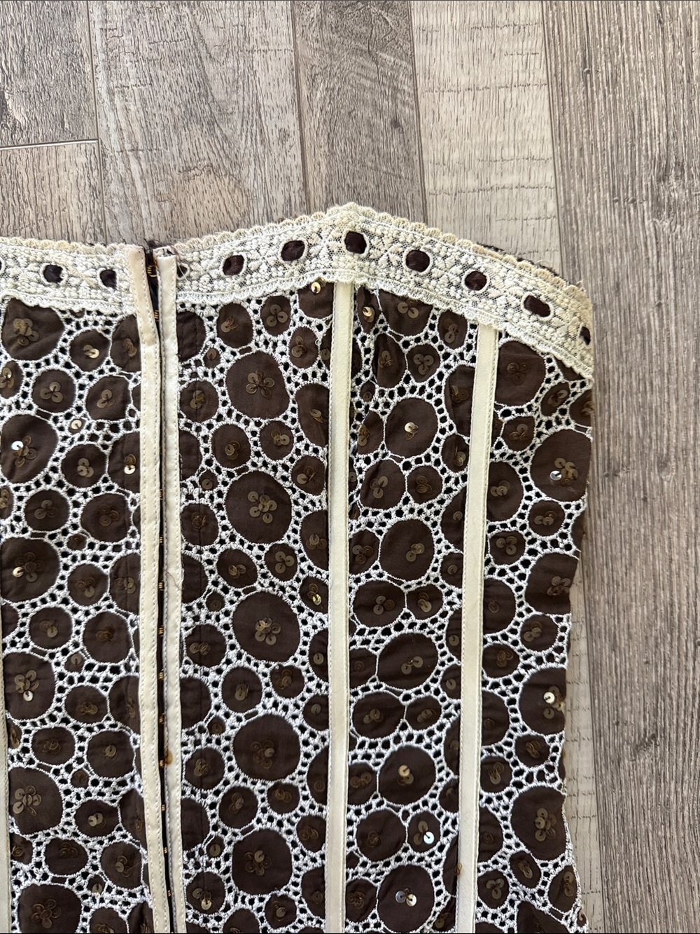 Bebe Brown and Cream Crochet Lace Corset Y2K Vintage - Picture 3 of 5